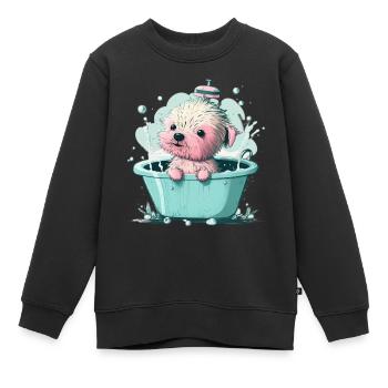 Süsser junger Hund in der Badewanne - Kinder Premium Organic Sweatshirt - Schwarz - Vorne - AI Model Kid Female (0cm)