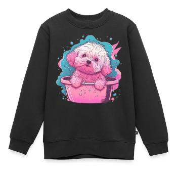 Süsser junger Hund in der Badewanne - Kinder Premium Organic Sweatshirt - Schwarz - Vorne - AI Model Kid Female (0cm)