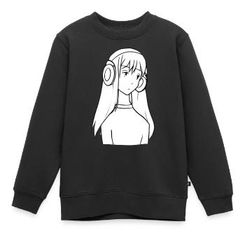 Casque Fille Manga Anime - Sweat Premium enfant bio - noir - Devant - AI Model Kid Female (0cm)