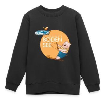 "Life is great @Bodensee" Wasserski Schwein! - Kinder Premium Organic Sweatshirt - Schwarz - Vorne - AI Model Kid Female (0cm)