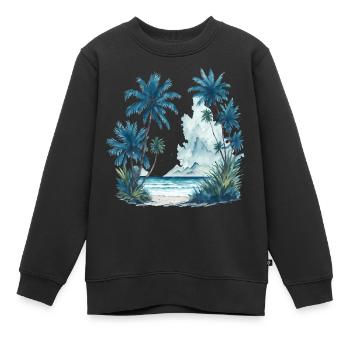 Aquarellmalerei eines Strandes mit Palmen - Kinder Premium Organic Sweatshirt - Schwarz - Vorne - AI Model Kid Female (0cm)