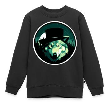 Wolf mit Hut - Kinder Premium Organic Sweatshirt - Schwarz - Vorne - AI Model Kid Female (0cm)