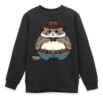 Fette Cowboy Katze - Kinder Premium Organic Sweatshirt - Schwarz - Vorne - AI Model Kid Female (0cm)