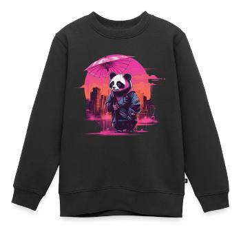Synthwave Cute Asian Panda with umbrella - Kinder Premium Organic Sweatshirt - Schwarz - Vorne - AI Model Kid Female (0cm)