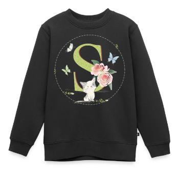 Anfangsbuchstabe S mit Katze - Kinder Premium Organic Sweatshirt - Schwarz - Vorne - AI Model Kid Female (0cm)