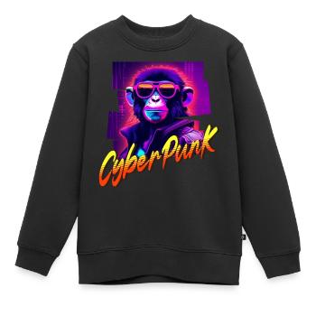 Cyberpunk-Affe - Kinder Premium Organic Sweatshirt - Schwarz - Vorne - AI Model Kid Female (0cm)