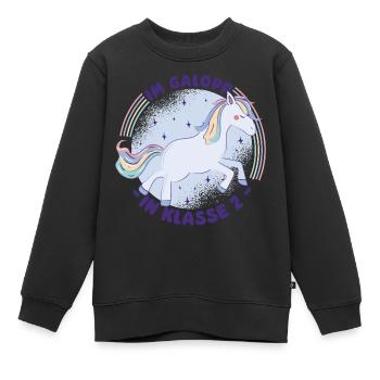 Im Galopp in Klasse 2 - Zeugnisgeschenk - Einhorn - Kinder Premium Organic Sweatshirt - Schwarz - Vorne - AI Model Kid Female (0cm)