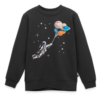 Astronaut mit Luftballons in Form von Planeten - Kinder Premium Organic Sweatshirt - Schwarz - Vorne - AI Model Kid Female (0cm)