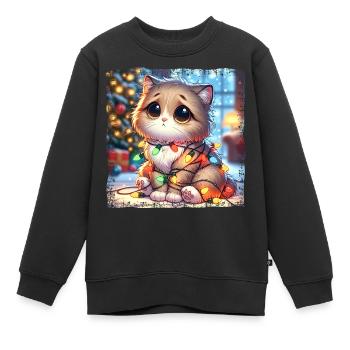Süße Weihnachts Katze Tollpatschig Verheddert - Kinder Premium Organic Sweatshirt - Schwarz - Vorne - AI Model Kid Female (0cm)