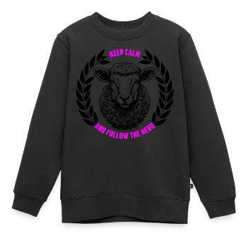 Les moutons restent calmes et suivent le troupeau - Sweat Premium enfant bio - noir - Devant - AI Model Kid Female (0cm)
