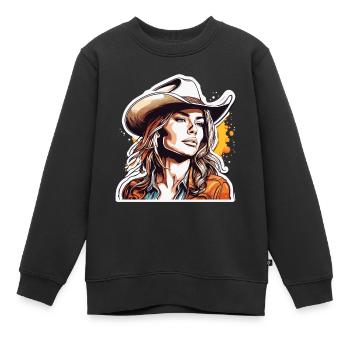 Cow Girl / Wilde Westen / Wüste / Lasso / Rodeo - Kinder Premium Organic Sweatshirt - Schwarz - Vorne - AI Model Kid Female (0cm)