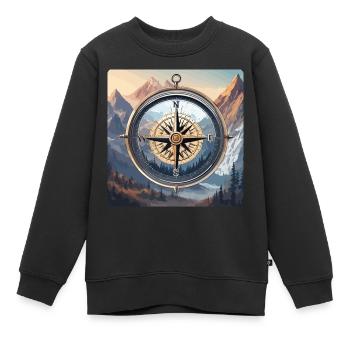 Boussole / Direction cardinale / Voyage / Survie - Sweat Premium enfant bio - noir - Devant - AI Model Kid Female (0cm)