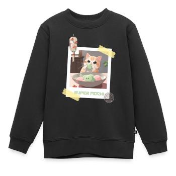 Chat câlin et adorable mangeant Mochi Japon Kawaii - Sweat Premium enfant bio - noir - Devant - AI Model Kid Female (0cm)