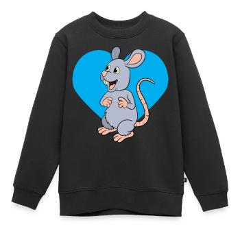 Ratte mit blauem Herz - Kinder Premium Organic Sweatshirt - Schwarz - Vorne - AI Model Kid Female (0cm)