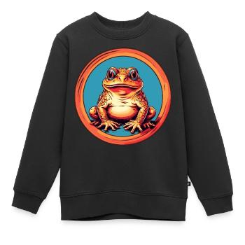 Frosch mit Mütze auf Farbklecksen - Kinder Premium Organic Sweatshirt - Schwarz - Vorne - AI Model Kid Female (0cm)