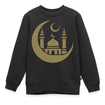 Moschee Silhouette mit Halbmond: Islamische Kunst - Kinder Premium Organic Sweatshirt - Schwarz - Vorne - AI Model Kid Female (0cm)