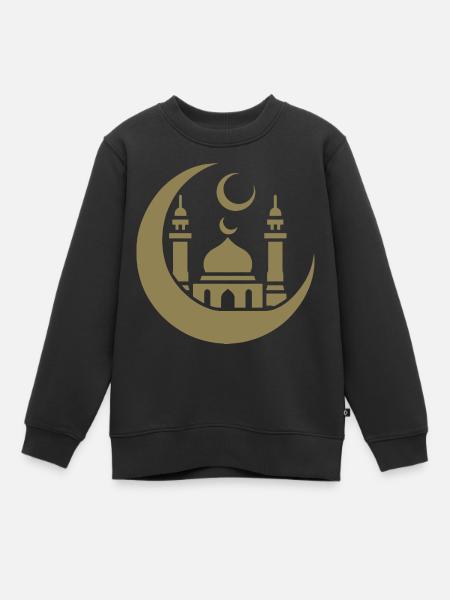 Silhouette de mosquée avec croissant de lune : Art islamique - Sweat Premium enfant bio - noir