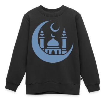 Moschee Silhouette mit Halbmond: Islamische Kunst - Kinder Premium Organic Sweatshirt - Schwarz - Vorne - AI Model Kid Female (0cm)