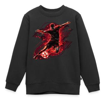 Ein Fußballer in einer dynamischen Aktion mit einem Torschuss. - Kinder Premium Organic Sweatshirt - Schwarz - Vorne - AI Model Kid Female (0cm)