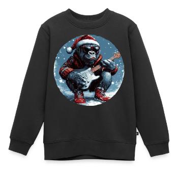 Guitare Rocker Gorilla Christmas - Sweat Premium enfant bio - noir - Devant - AI Model Kid Female (0cm)