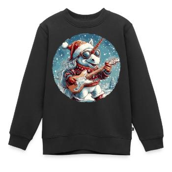Guitare Rocker de Noël Licorne - Sweat Premium enfant bio - noir - Devant - AI Model Kid Female (0cm)