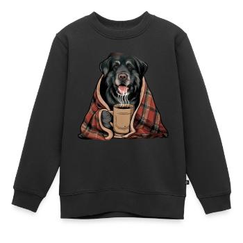 Münsterländer Hund mit Decke und Kaffeebecher - Kinder Premium Organic Sweatshirt - Schwarz - Vorne - AI Model Kid Female (0cm)