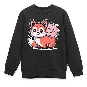Renard kawaii dans le style dessin animé avec tirelire - Sweat Premium enfant bio - noir - Devant - AI Model Kid Female (0cm)