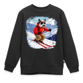 Chien de ski - Sweat Premium enfant bio - noir - Devant - AI Model Kid Female (0cm)