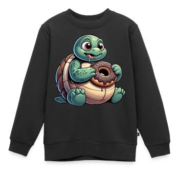 Mollige Cartoon Schildkröte im Donut-Look - Kinder Premium Organic Sweatshirt - Schwarz - Vorne - AI Model Kid Female (0cm)