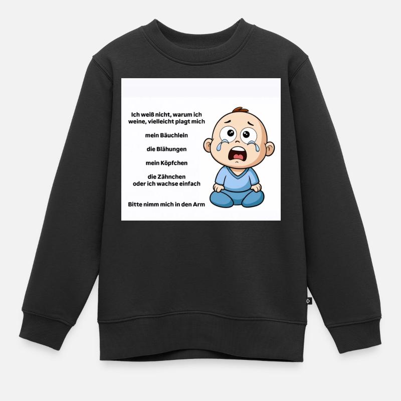 Illustration émotionnelle de bébé pleurant - Sweat Premium enfant bio - noir
