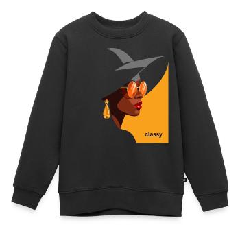 Elegante Frau mit Hut und Sonnenbrille - Kinder Premium Organic Sweatshirt - Schwarz - Vorne - AI Model Kid Female (0cm)
