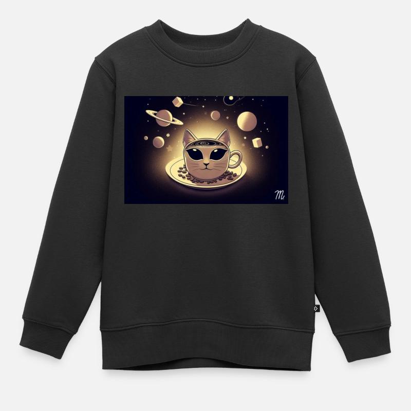 Café Space Cat - Sweat Premium enfant bio - noir