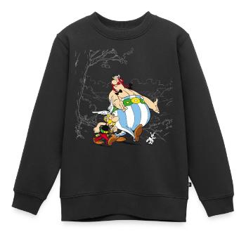 Astérix & Obélix Avec Idéfix Dans La Nature - Sweat Premium enfant bio - noir - Devant - AI Model Kid Female (0cm)