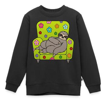 Faultier Sessel Frühjahrsmüdigkeit Frühling Blumen - Kinder Premium Organic Sweatshirt - Schwarz - Vorne - AI Model Kid Female (0cm)