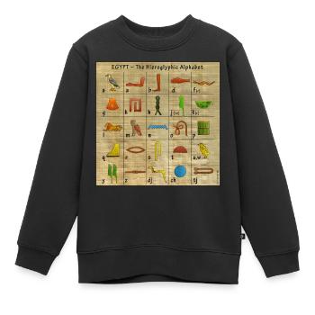 L'alphabet hiéroglyphique - Sweat Premium enfant bio - noir - Devant - AI Model Kid Female (0cm)