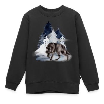 Wolf neige paysage peinture d’eau - Sweat Premium enfant bio - noir - Devant - AI Model Kid Female (0cm)