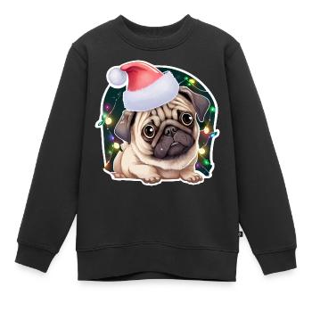 Carlin avec chapeau de Noël et guirlandes lumineuses - Sweat Premium enfant bio - noir - Devant - AI Model Kid Female (0cm)