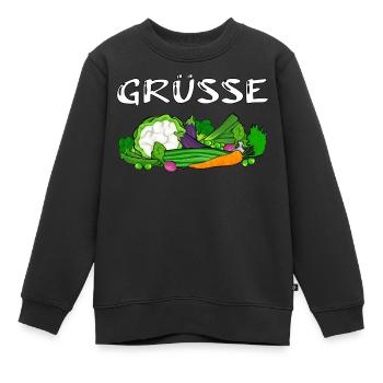 Grüße Gemüse - lustige Begrüßung - Kinder Premium Organic Sweatshirt - Schwarz - Vorne - AI Model Kid Female (0cm)
