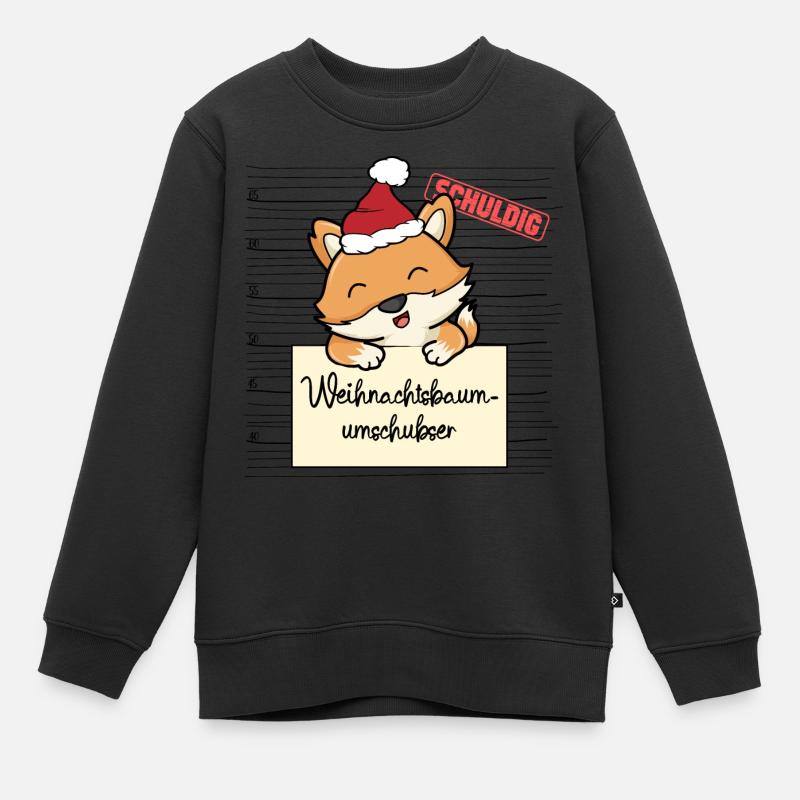 Weihnachtsbaum Umschubser Fuchs - Kinder Premium Organic Sweatshirt - Schwarz