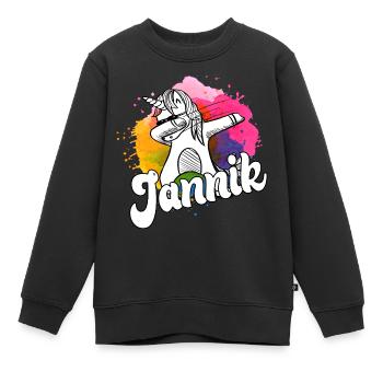 JANNIK - Beau nom de garçon avec licorne cool - Sweat Premium enfant bio - noir - Devant - AI Model Kid Female (0cm)