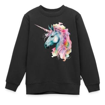 Einhorn Magie Fantasie Fabel Bunt Farben Kunst - Kinder Premium Organic Sweatshirt - Schwarz - Vorne - AI Model Kid Female (0cm)