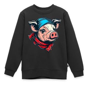 Cochon avec foulard - Sweat Premium enfant bio - noir - Devant - AI Model Kid Female (0cm)