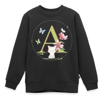 Anfangsbuchstabe A mit Katze - Kinder Premium Organic Sweatshirt - Schwarz - Vorne - AI Model Kid Female (0cm)