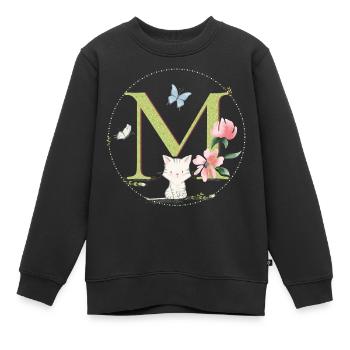 Lettre initiale M avec chat - Sweat Premium enfant bio - noir - Devant - AI Model Kid Female (0cm)