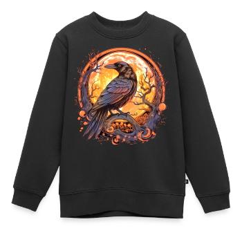 Corbeau, Pleine Lune, Celtique, Nordique, Païen, Oiseau, - Sweat Premium enfant bio - noir - Devant - AI Model Kid Female (0cm)