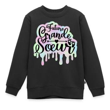 Annonce Bébé Surprise 2024 Future Grande Soeur - Sweat Premium enfant bio - noir - Devant - AI Model Kid Female (0cm)