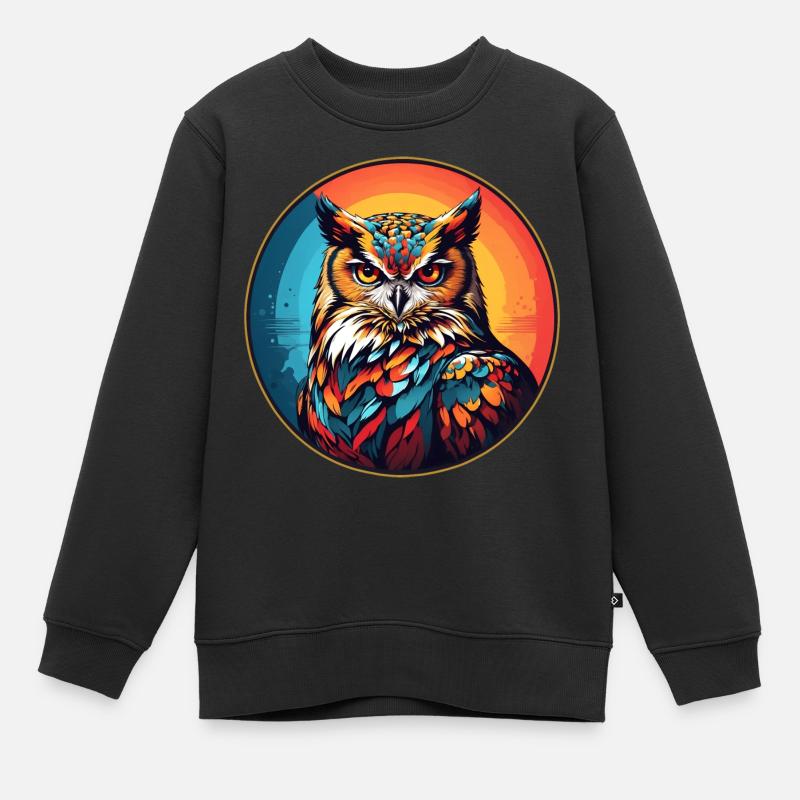 Buntes grafisches Eulendesign für Eulenfans - Kinder Premium Organic Sweatshirt - Schwarz