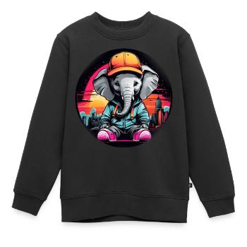 Mignon petit éléphant au look décontracté avec casquette - Sweat Premium enfant bio - noir - Devant - AI Model Kid Female (0cm)