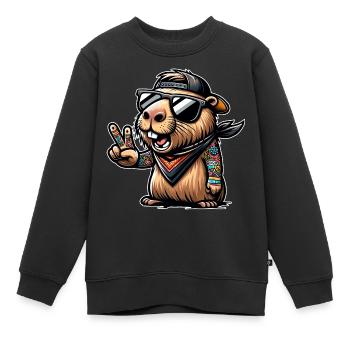 Capybara Tattoos Cap Peacezeichen - Kinder Premium Organic Sweatshirt - Schwarz - Vorne - AI Model Kid Female (0cm)