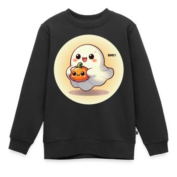 Halloween Geist mit Kürbis - Kinder Premium Organic Sweatshirt - Schwarz - Vorne - AI Model Kid Female (0cm)